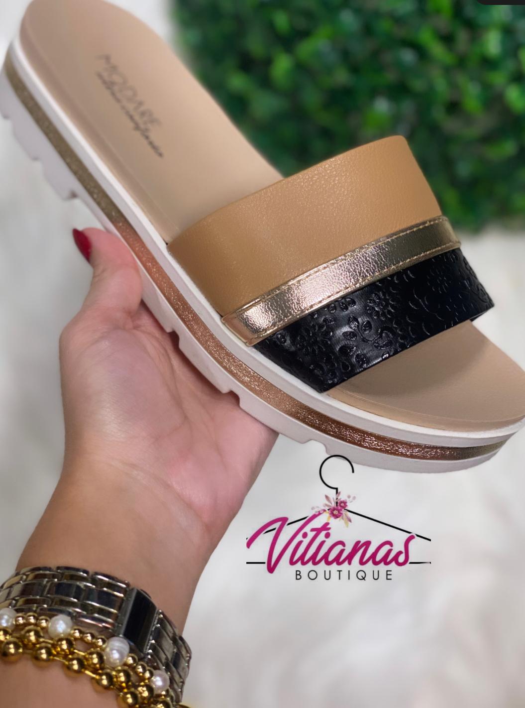 Camel, Black Gold Modare sandals