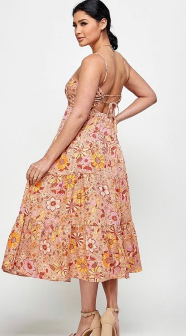 Multi Flower Midi Dress
