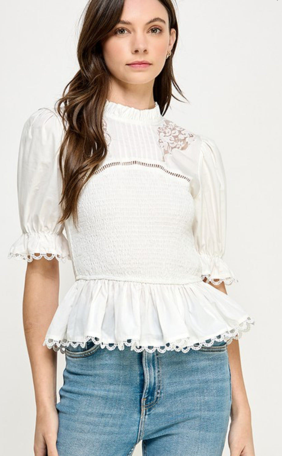 Half Silv Lace Ruffle PeplumTop
