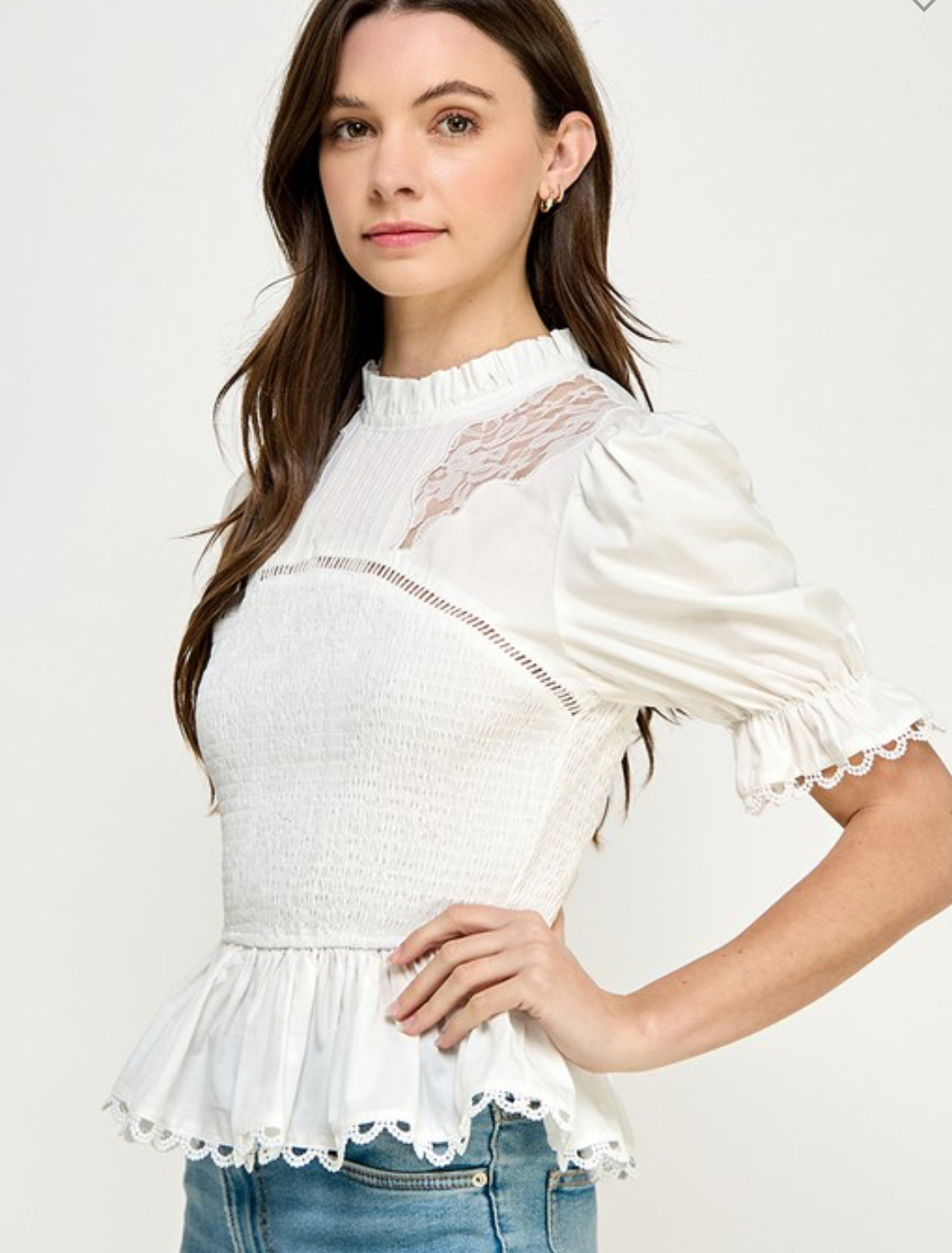 Half Silv Lace Ruffle PeplumTop