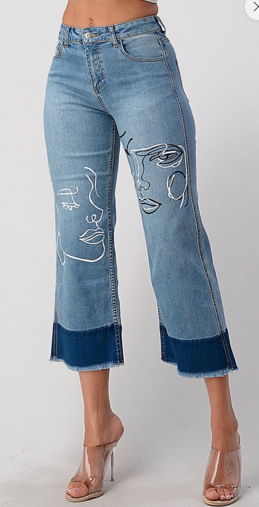 Face Print Capri Jean