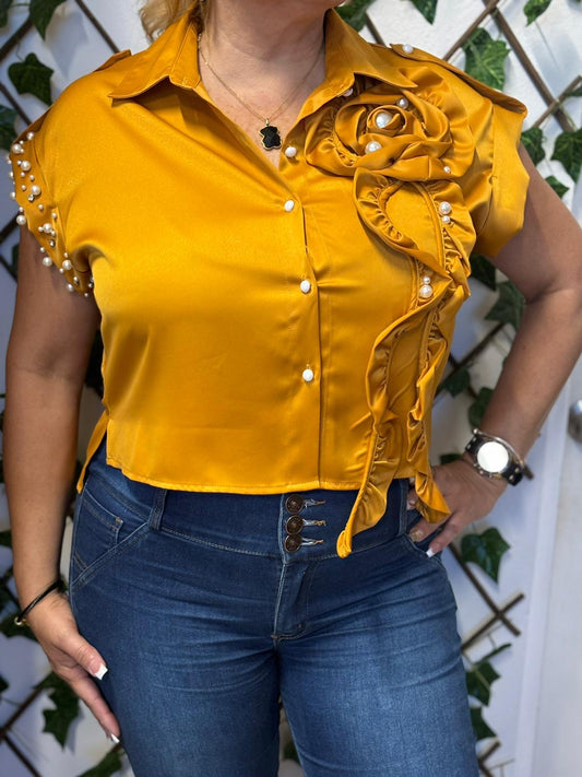 Mustard Satin Top