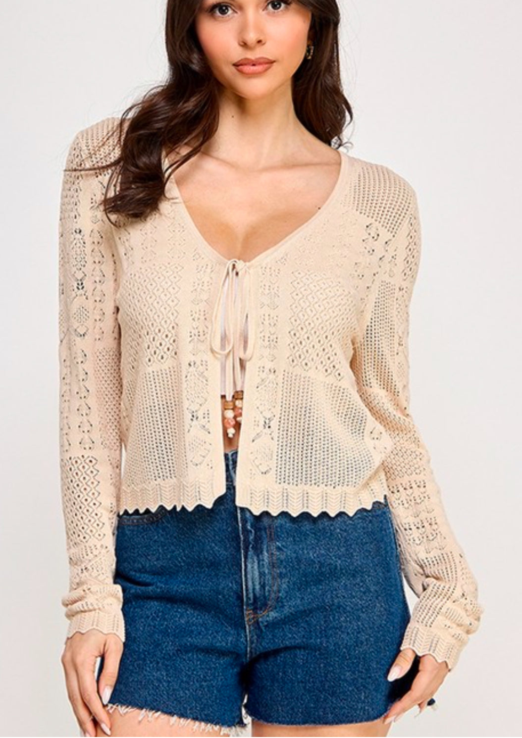 Fauxchet Tie Cardigan Beige