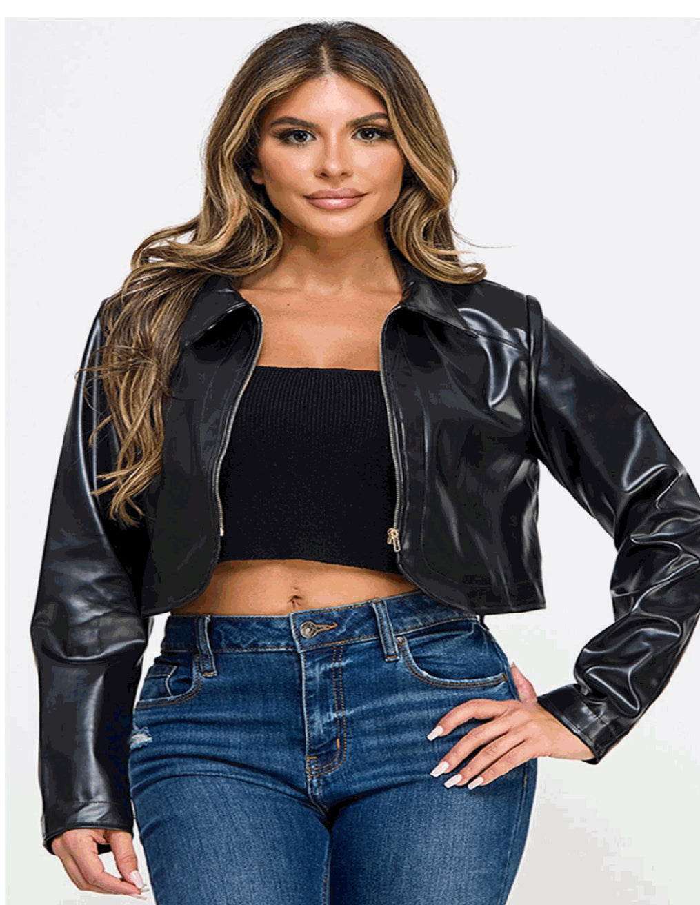 Leather  Crop Jacket Black