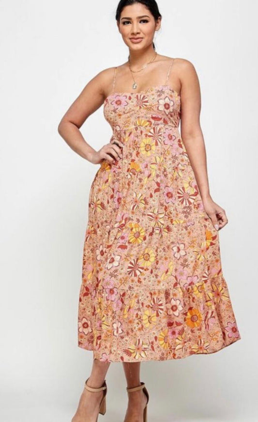 Multi Flower Midi Dress
