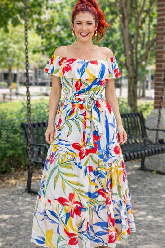 Tropical off sholder Print Dress