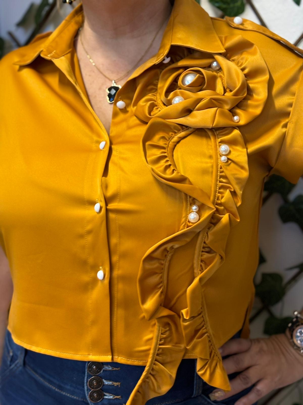 Mustard Satin Top