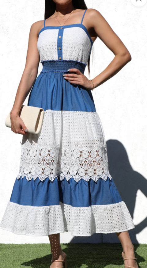 Crochet Dress white and Blue