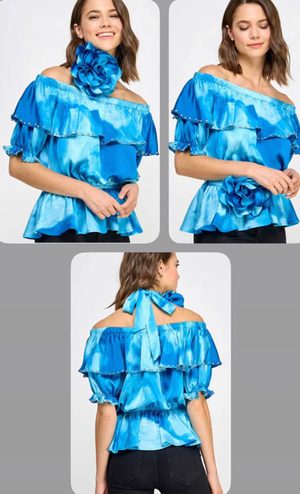 Blue Ruffle Top