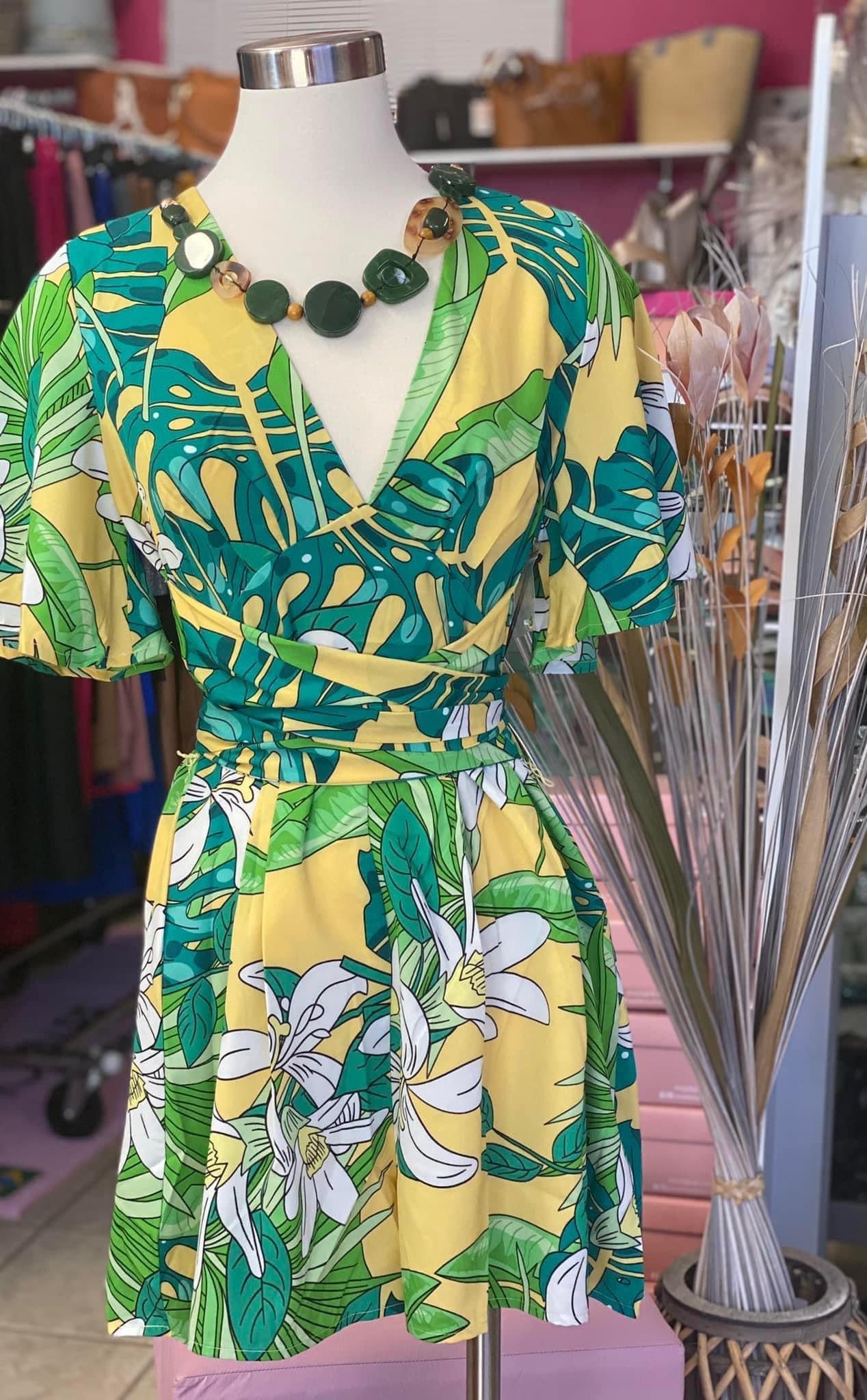 Green tropical romper