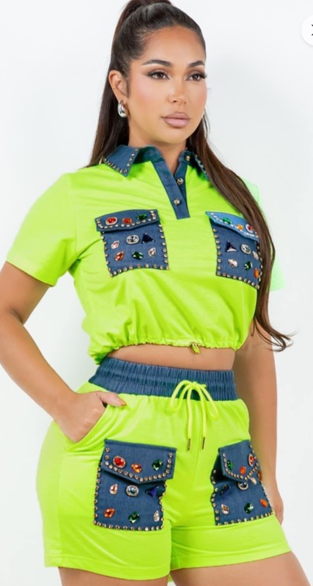 Lime Denim Travel Set