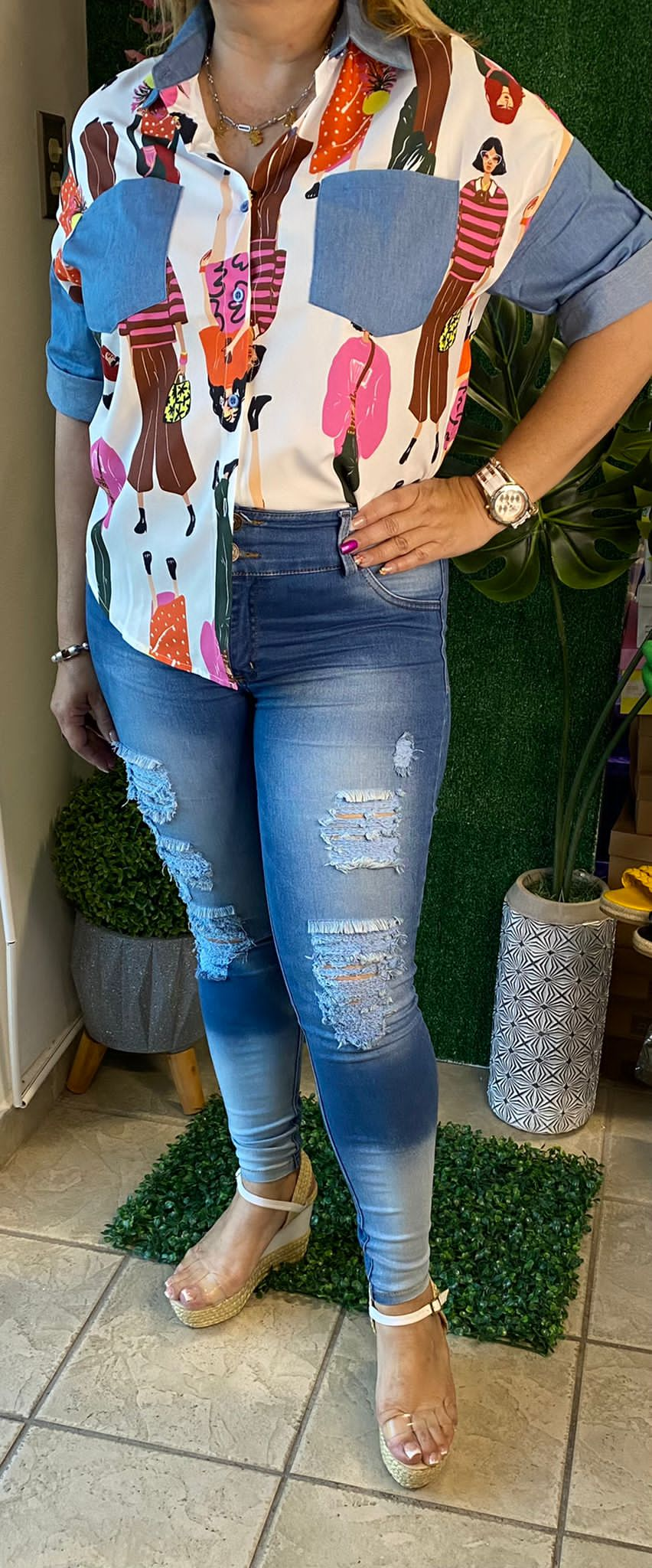 Denim Top Graphic